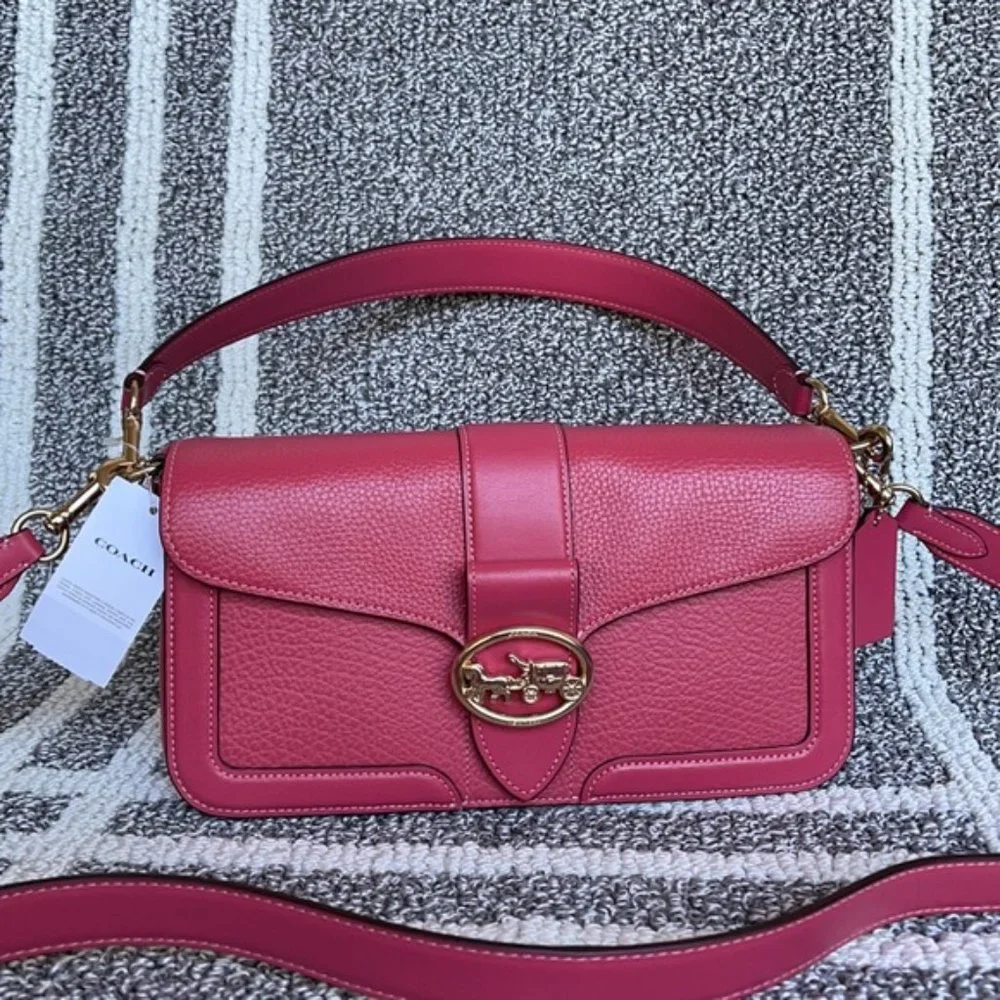 Coach Georgie Shoulder Crossbody Bag Leather Gold/Strawberry Haze